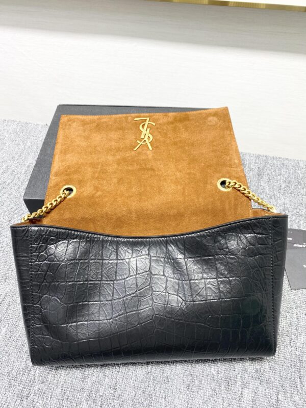 YSL Yves Saint Laurent Crocodile Chain Handbag - Black 39174 - Image 3