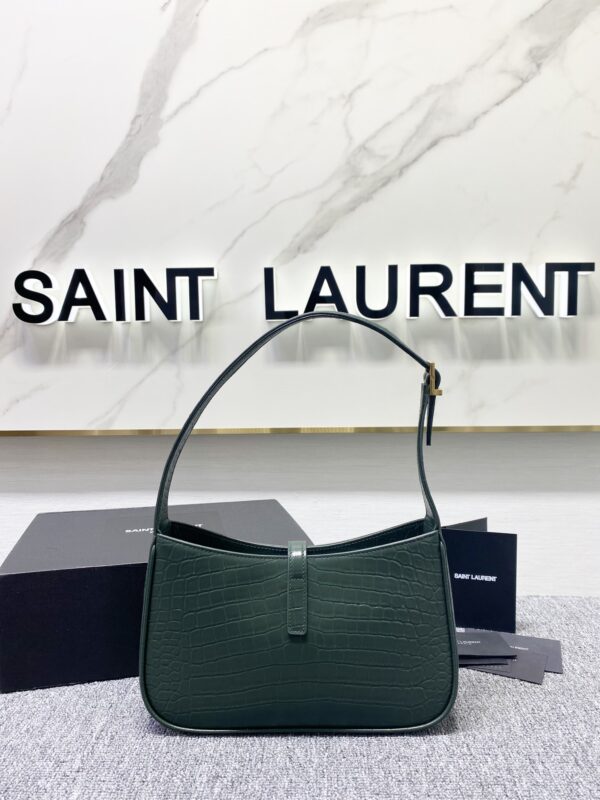YSL’s New Crocodile Pattern Armpit Bag - Green 98618 - Image 5