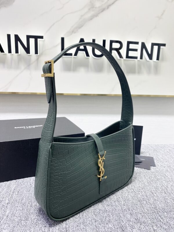 YSL’s New Crocodile Pattern Armpit Bag - Green 98618 - Image 4