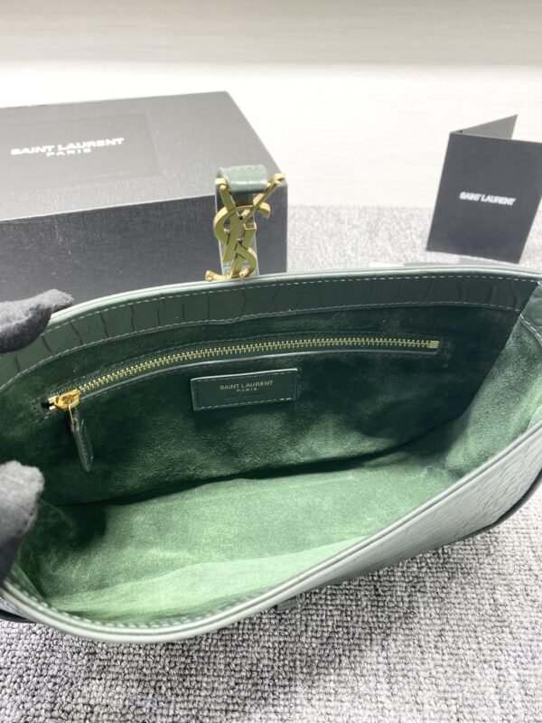 YSL’s New Crocodile Pattern Armpit Bag - Green 98618 - Image 2