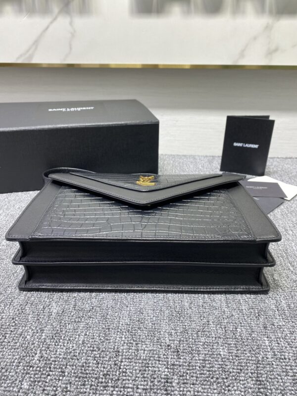 YSL Saint Laurent's Crocodile Pattern Shoulder Bag - Black 82714 - Image 4