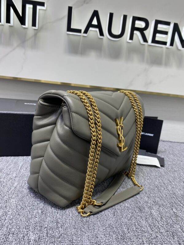 YSL LouLou Y-Shaped Satchel Medium Handbag - Metal Gray 81509 - Image 4