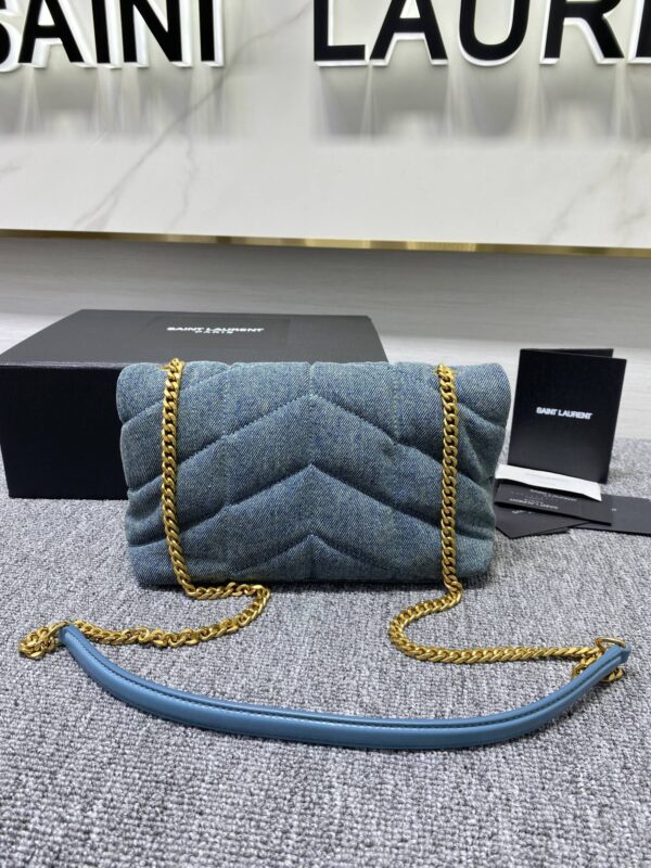 YSL Loulou Puffer Denim Small Handbag - Blue 78887 - Image 5