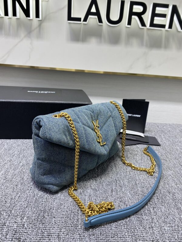 YSL Loulou Puffer Denim Small Handbag - Blue 78887 - Image 4