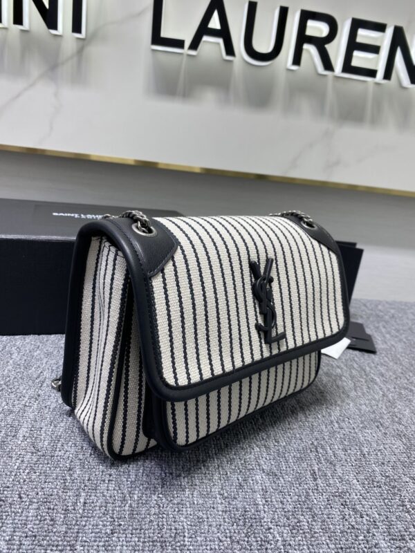 YSL Linen Stripes Large Handbag 93560 - Image 2