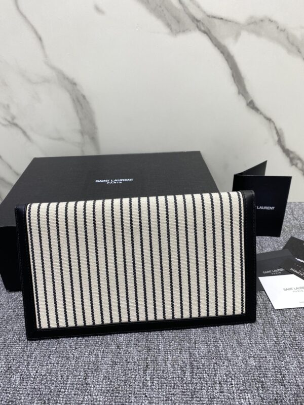 YSL Linen Stripe Handbag 30989 - Image 5