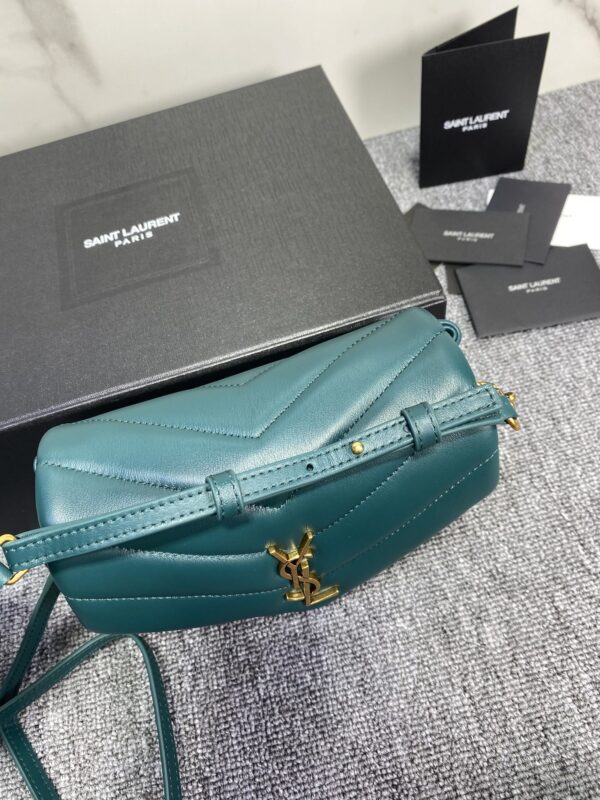 YSL LouLou Y-Shaped Satchel Small Handbag - Green 20913 - Image 4