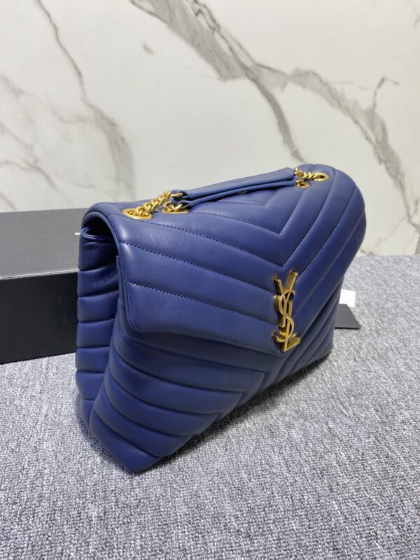 YSL LouLou Y-Shaped Satchel Large Handbag - Dark Blue 63655 - Image 4