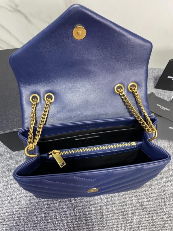 YSL LouLou Y-Shaped Satchel Medium Handbag - Dark Blue 65787 - Image 3