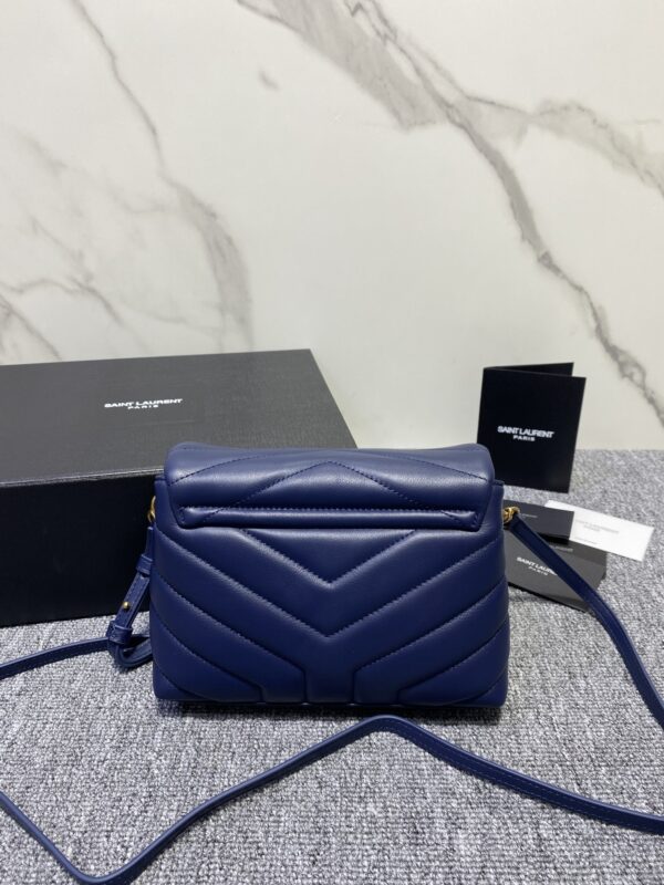 YSL LouLou Y-Shaped Satchel Small Handbag - Dark Blue 55094 - Image 5