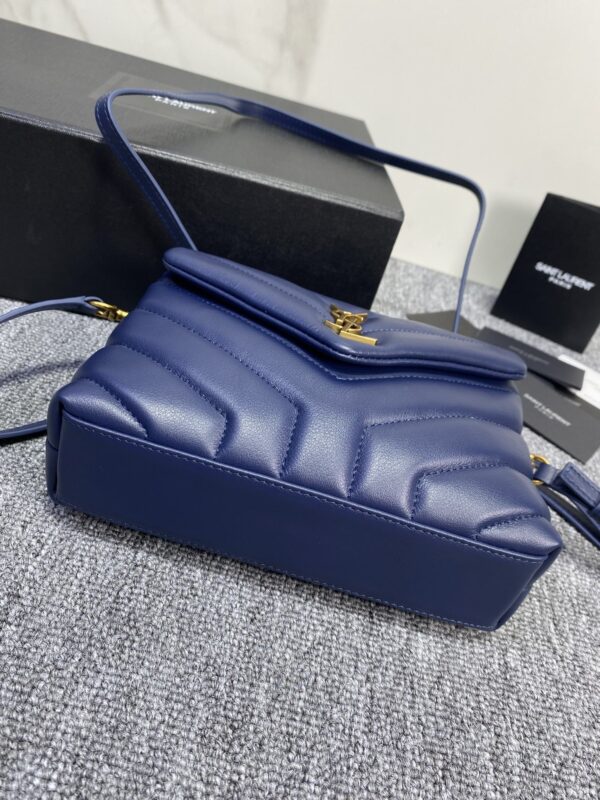 YSL LouLou Y-Shaped Satchel Small Handbag - Dark Blue 55094 - Image 4