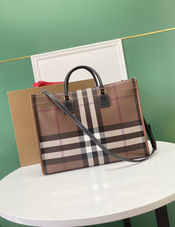 Burberry Birch Brown Plaid Tote Bag 62117 - Image 5