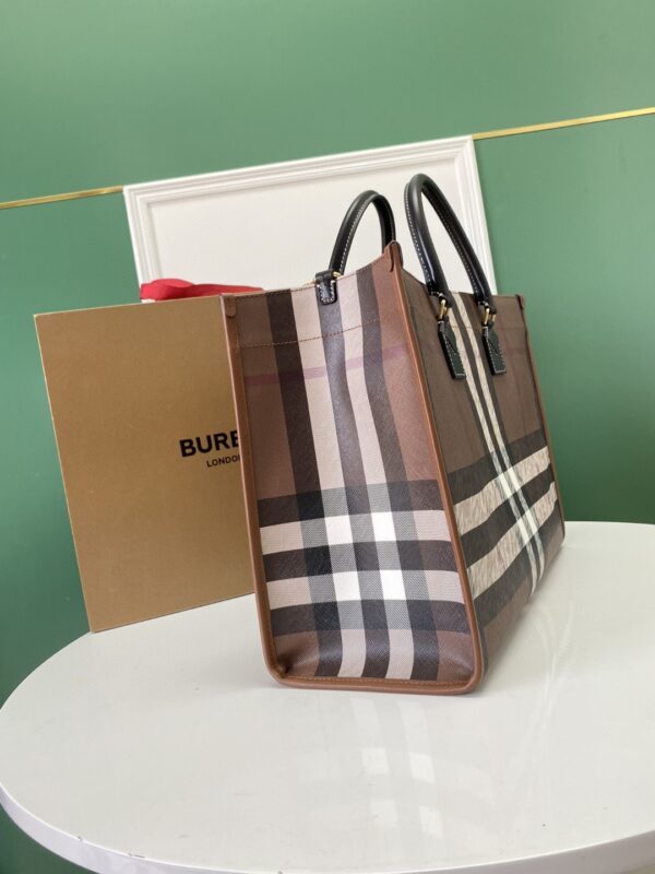 Burberry Birch Brown Plaid Tote Bag 62117 - Image 3