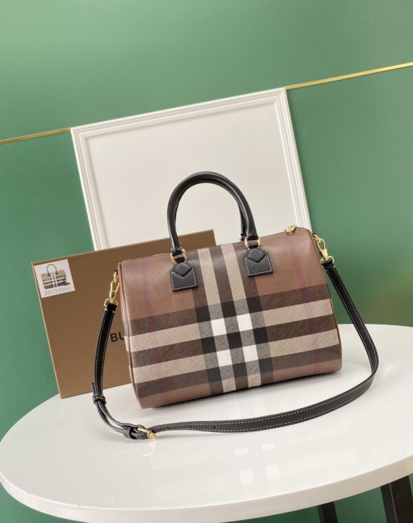 Burberry Birch Brown Plaid Bowling Bag 46284 - Image 5
