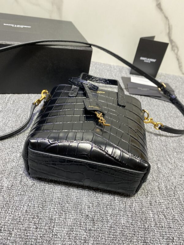 YSL Mini Crocodile Pattern Tote Bag - Black 74441 - Image 4