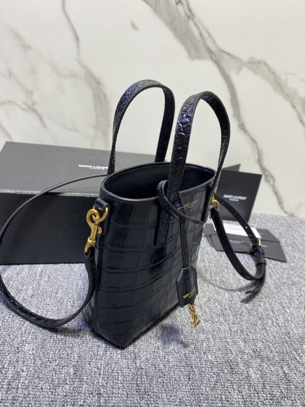 YSL Mini Crocodile Pattern Tote Bag - Black 74441 - Image 3