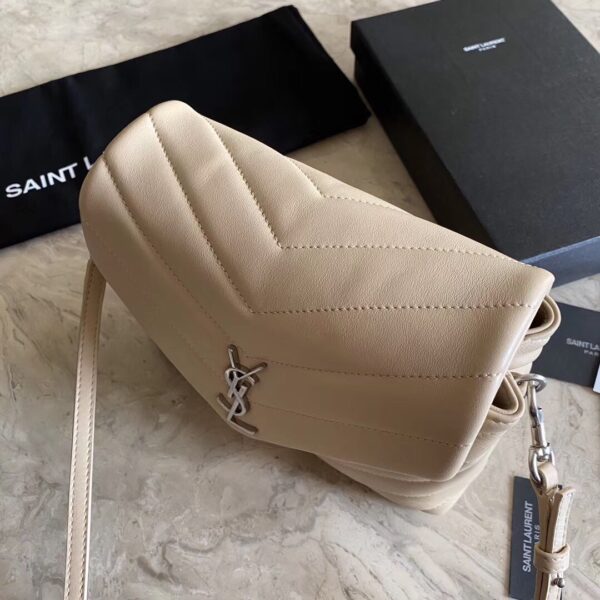 YSL LouLou Y-Shaped Satchel Small Handbag - Cream (Silver Logo) 69080 - Image 3