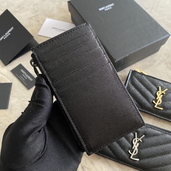 YSL Caviar Zipper Card Holder - Black 60689 - Image 4
