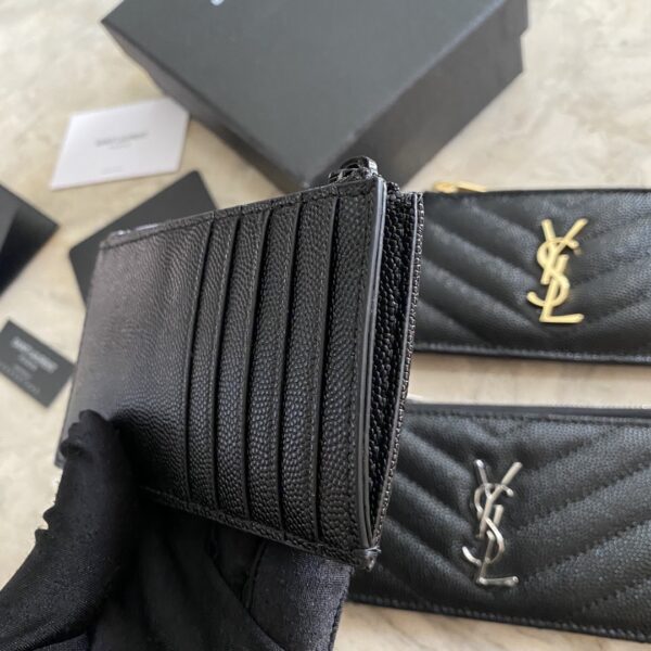 YSL Caviar Zipper Card Holder - Black 60689 - Image 3