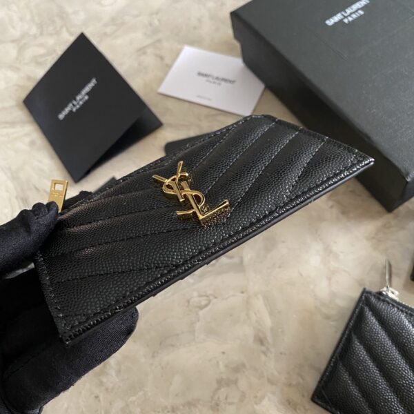 YSL Caviar Zipper Card Holder - Black 39560 - Image 5
