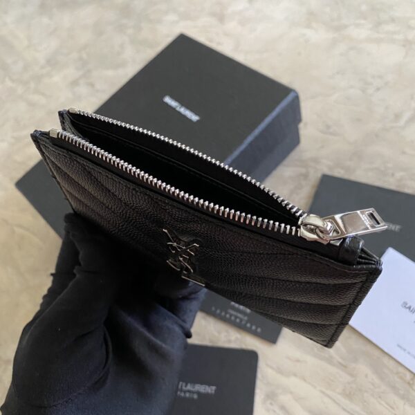 YSL Caviar Zipper Card Holder - Black 64325 - Image 5