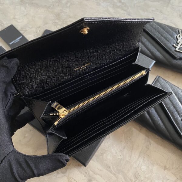 YSL Caviar Wallet Practical One zipper Compartment Bag - Black (Golden) 97201 - Image 2