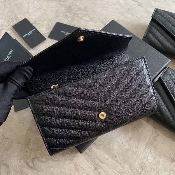 YSL Caviar Wallet Practical One zipper Compartment Bag - Black (Golden) 97201 - Image 3