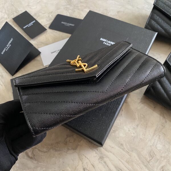 YSL Caviar Wallet Practical One zipper Compartment Bag - Black (Golden) 97201 - Image 5