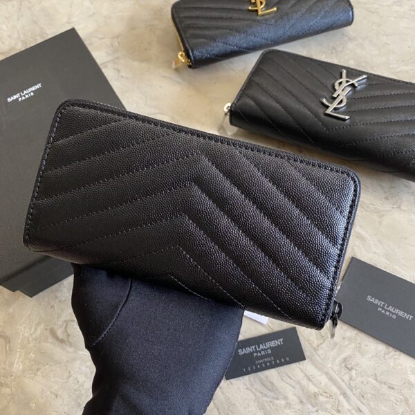 YSL Caviar Zipper Wallet - Black (Black) 27615 - Image 4