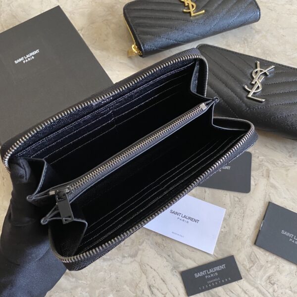 YSL Caviar Zipper Wallet - Black (Black) 27615 - Image 2