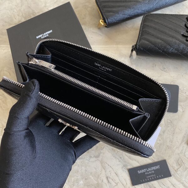 YSL Caviar Zipper Wallet - Black (Silver) 35397 - Image 3