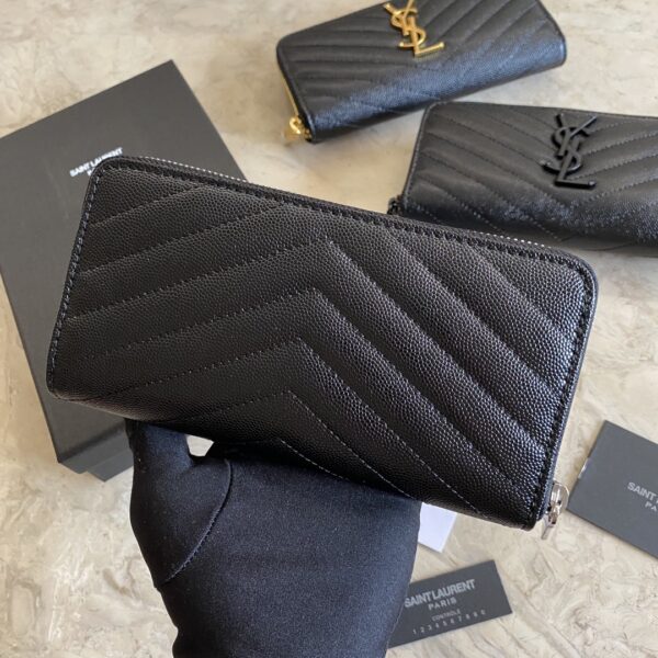 YSL Caviar Zipper Wallet - Black (Silver) 35397 - Image 5