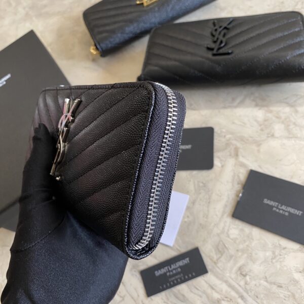 YSL Caviar Zipper Wallet - Black (Silver) 35397 - Image 4