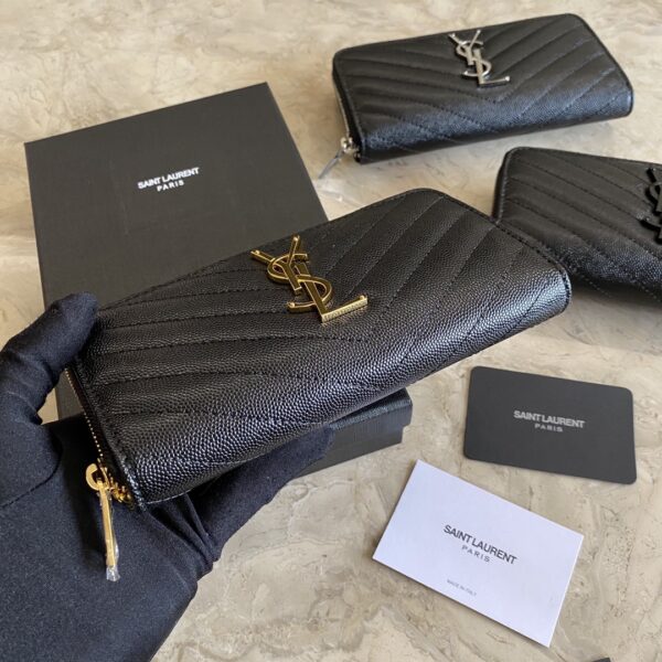 YSL Caviar Zipper Wallet - Black (Golden) 76458 - Image 3