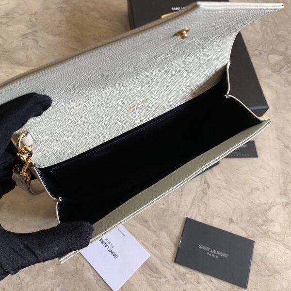 YSL Caviar Clutch With Small Handle - White (Golden) 29885 - Image 2