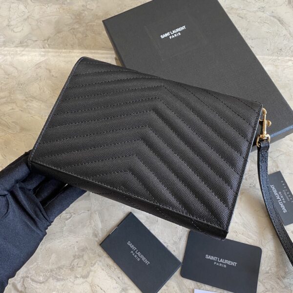 YSL Caviar Clutch With Small Handle - Black (Golden) 66298 - Image 5