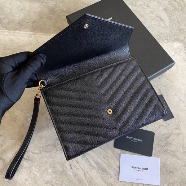 YSL Caviar Clutch With Small Handle - Black (Golden) 66298 - Image 3
