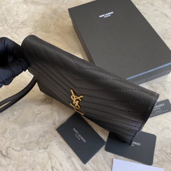 YSL Caviar Clutch With Small Handle - Black (Golden) 66298 - Image 4
