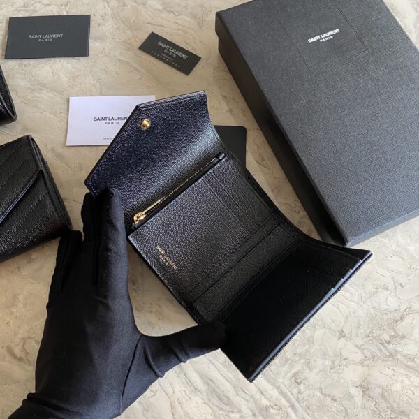 YSL Caviar Short Tri-fold Wallet - Black (Golden) 22297 - Image 3