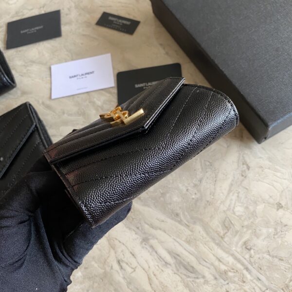 YSL Caviar Short Tri-fold Wallet - Black (Golden) 22297 - Image 5