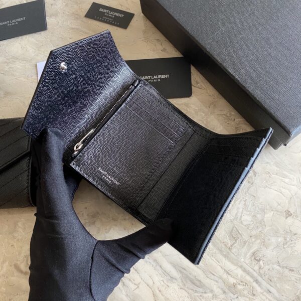 YSL Caviar Short Tri-fold Wallet - Black (Silver) 33139 - Image 3