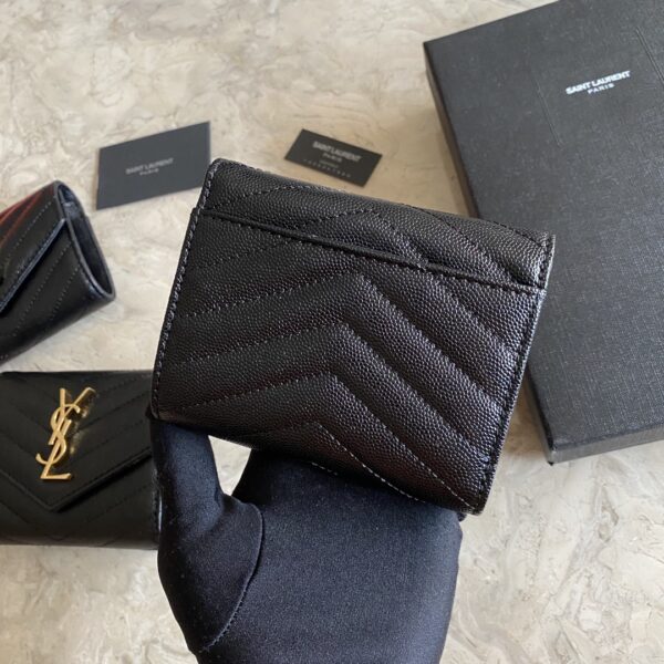 YSL Caviar Short Tri-fold Wallet - Black (Silver) 33139 - Image 5