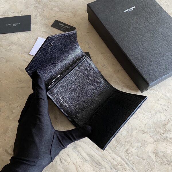 YSL Caviar Short Tri-fold Wallet - Black (Black) 98343 - Image 2