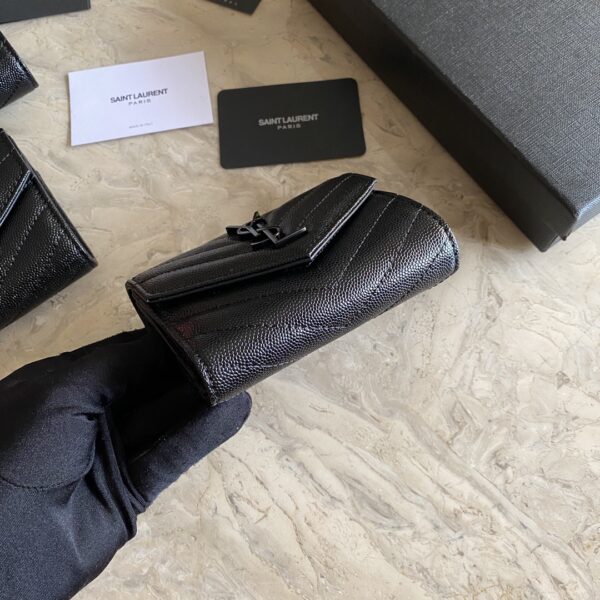 YSL Caviar Short Tri-fold Wallet - Black (Black) 98343 - Image 4