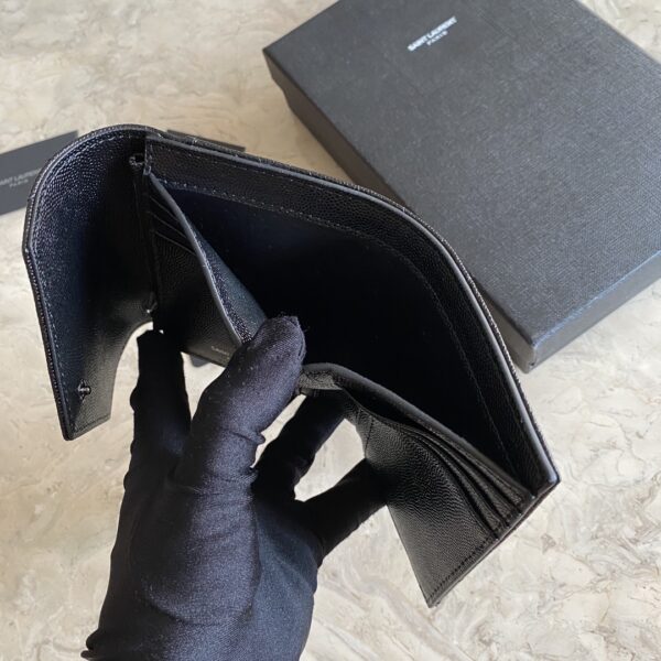 YSL Caviar Short Tri-fold Wallet - Black (Black) 98343 - Image 3