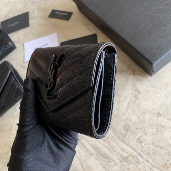 YSL Caviar Short Tri-fold Wallet - Black (Black) 98343 - Image 5