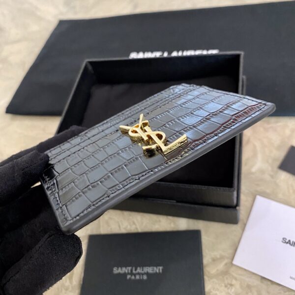 YSL Crocodile Pattern Quilted Card Holder - Black 14085 - Image 4