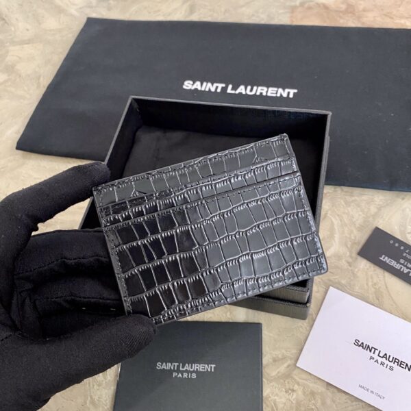 YSL Crocodile Pattern Quilted Card Holder - Black 14085 - Image 5