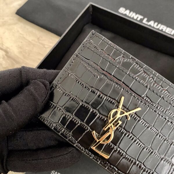 YSL Crocodile Pattern Quilted Card Holder - Black 14085 - Image 2