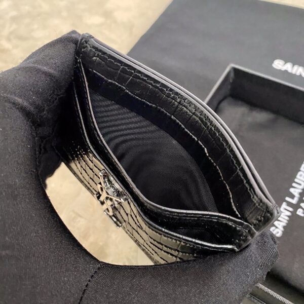 YSL Crocodile Pattern Quilted Card Holder - Black 43726 - Image 2
